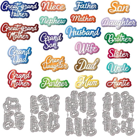 Overlay Family Mumbers Words Frame Cutting Dies for DIY Scrapbooking Metal Words Alphabets Cut Dies Dad Mom Die Cuts for Card Making Embossing Photo Album Craft Decor