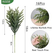 Minibee Norfolk Pine Stems 18 Inch, 16 Pack Real Touch Artificial Norfolk Pine Branches Faux Greenery for Christmas Decor, Garland