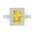 thumbnail image 2 of 3.84ct emerald cut yellow natural citrine 18k white gold halo Bridal Wedding Engagement Promise Anniversary Ring for Women size 6.75, 2 of 7