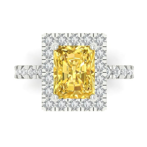 Halo Engagement Ring for Women - 3.84ct Natural Citrine in 14K White Gold Promise Ring