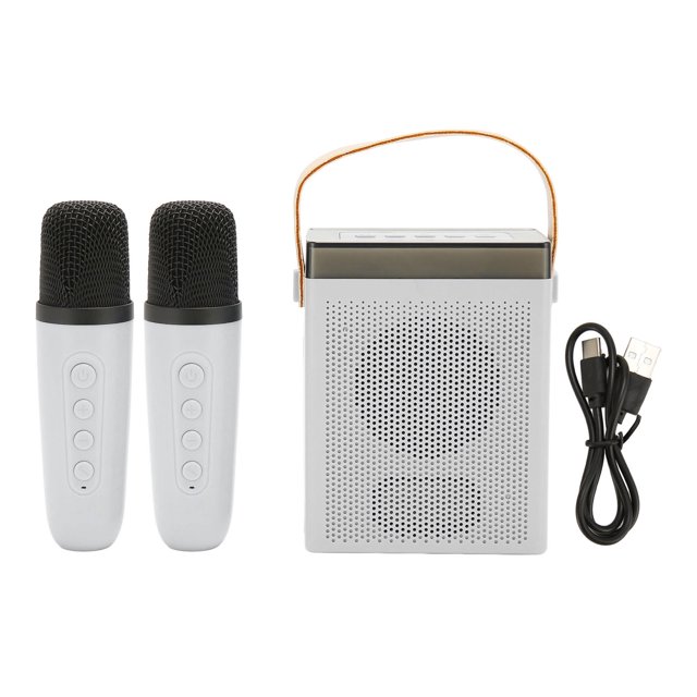 Máquina de Karaoke Iluminación RGB multifunción Altavoz Bluetooth portátil con 2 micrófonos inalámbricos para Adultos y niños Blanco