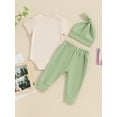 thumbnail image 4 of Newborn Baby Boy Summer Outfit Short Sleeve Romper Solid Color Pants Hat 3Pcs Clothes Set, 4 of 8