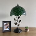 thumbnail image 4 of Tiffany Table Lamp Green Leaves Stained Glass Iron Metal Leaves Bronze Base Included LED Bulb for Living Room Dining Room Bedroom Bedside 12"W*12"D*22"H, 4 of 5