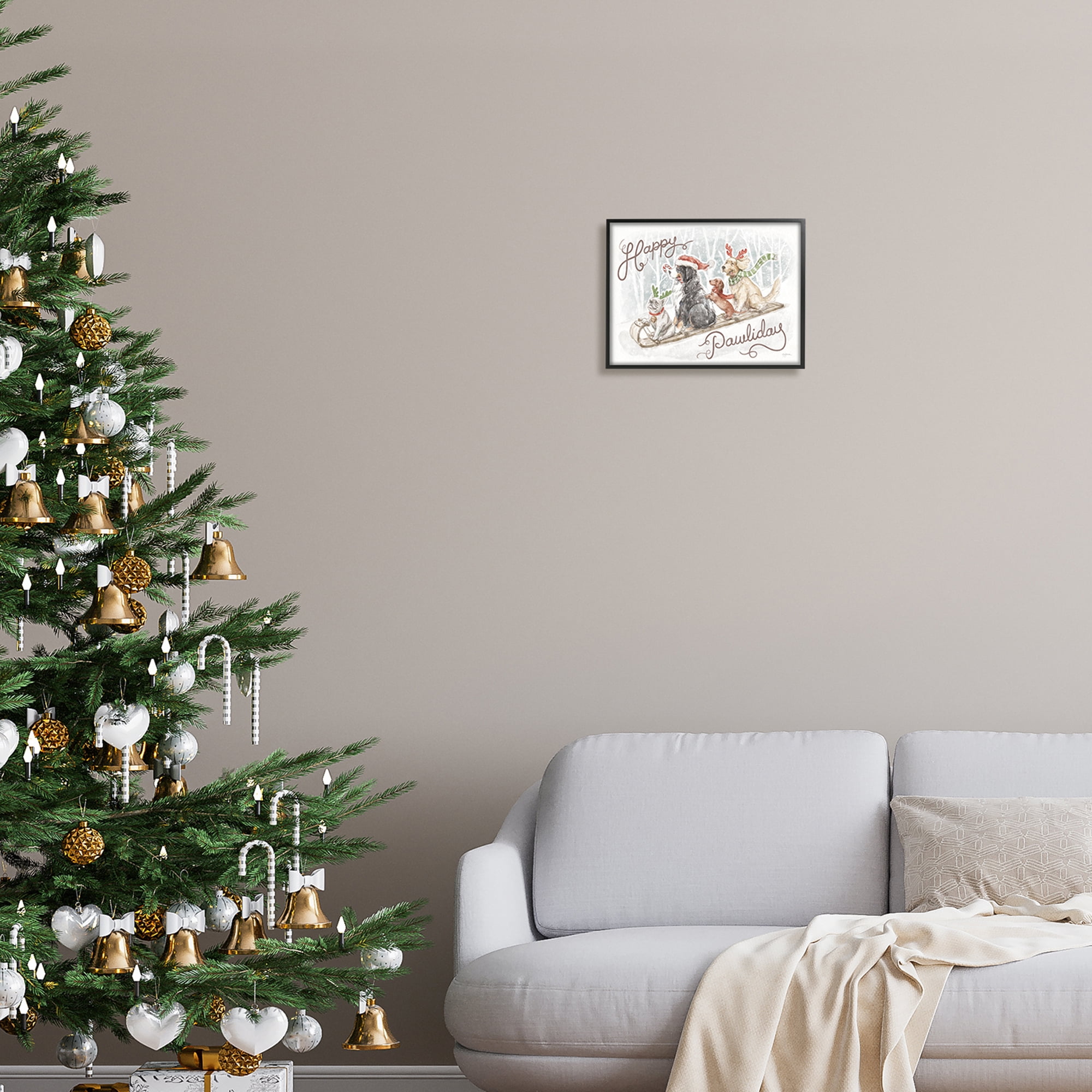 Stupell Industries Happy Pawliday Dogs Holiday Painting Black Framed Art Print Wall Art, 14 x 11