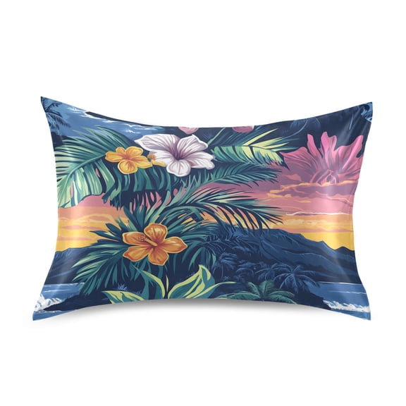 JSTEL Hawaiian Palm Flower Satin Pillowcase Standard Size Pillow Cases Envelope Closure Bed Pillow Cover, 20 x 26 inch