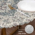 thumbnail image 3 of Beige Boho Floral Round Tablecloth, Fitted Table Cover with Elastic for 36"-44" Round Tables, Medieval Vintage Ethnic Flower Abstract Table Cloth Outdoor Indoor Dinning Party Waterproof Tablecloths, 3 of 7