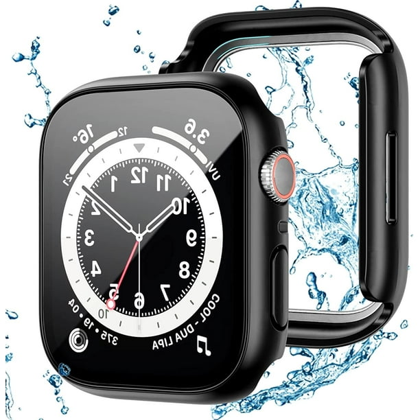 2 Pack Waterproof Case for Apple Watch Series 6/SE/5/4 44MM with Tempered Glass Screen Protector,Ultra-Thin Hard PC Cover Anti-Scratch Protective Bumper for iWatch Series 6 SE 5 4 44mm Black