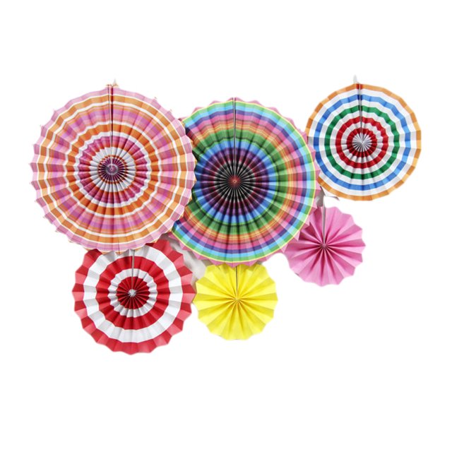 Abanico plegable de papel para fiesta en casa, decoración de fiesta, Abanico de flores plegable DIY de una sola capa 6 Piezas Vogacara HA2836-12B