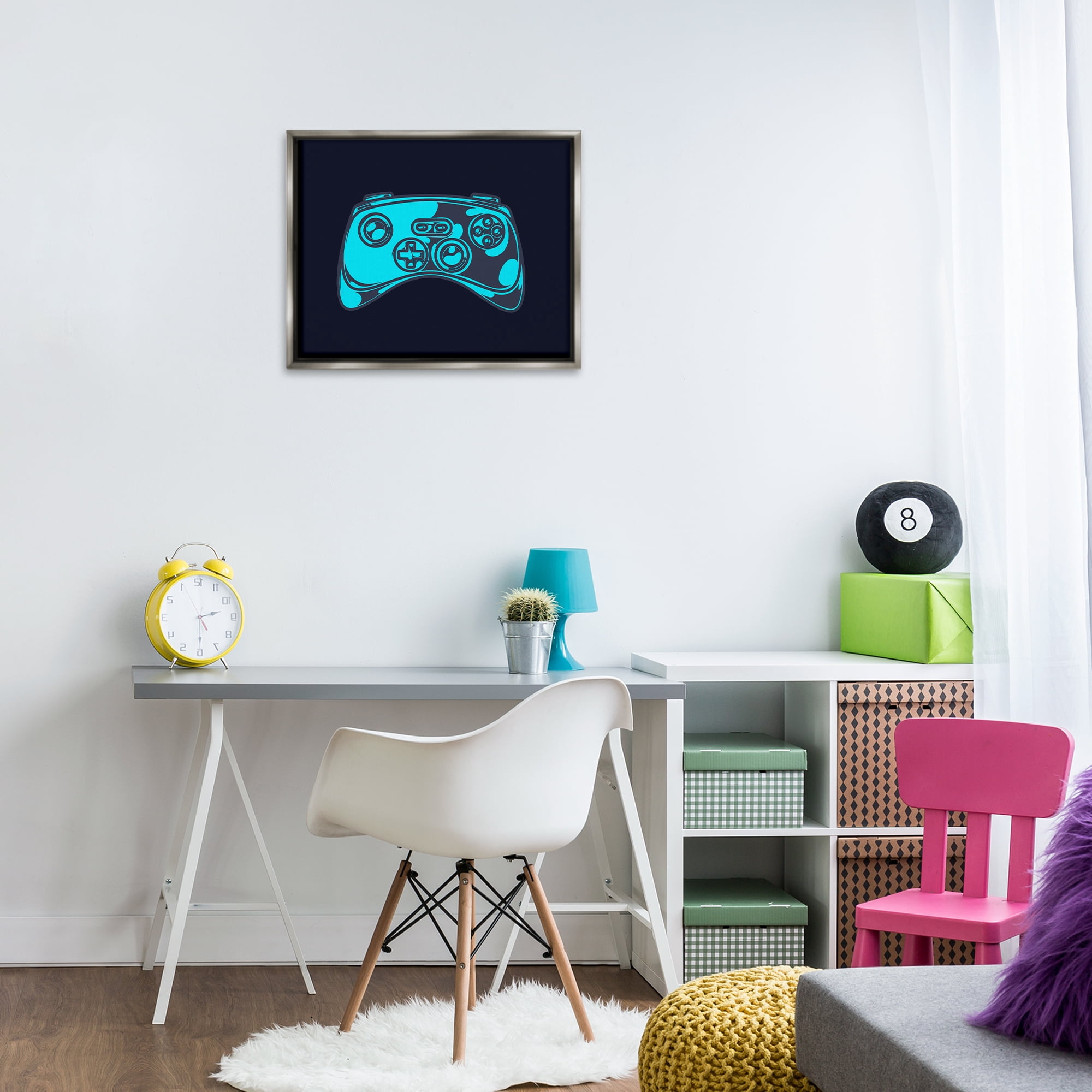 Stupell Industries Gaming Controller on Black Entertainment Painting Gray Floater Framed Canvas Art Print Wall Art, 21 x 17