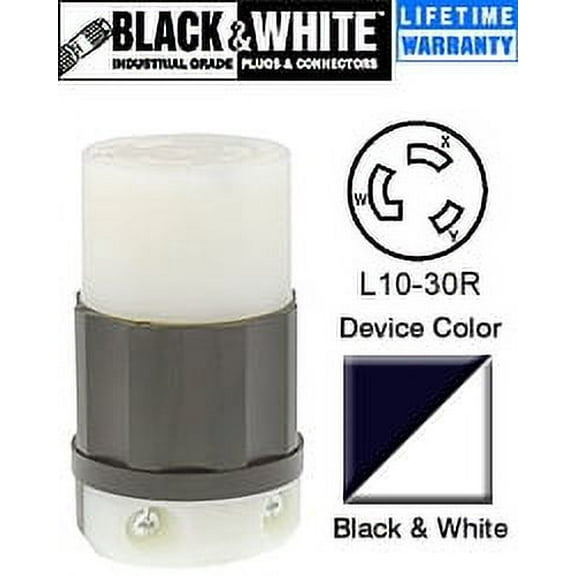 Leviton 2663 Connector Locking Blade L10-30R 30A 125/250V 3P3W Non-Grounding - Black-White