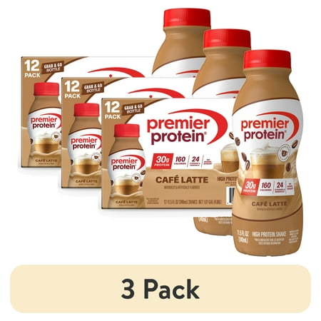 (3 pack) Premier Protein Shake, Café Latte, 30g Protein, 11.5 fl oz, 12 Ct