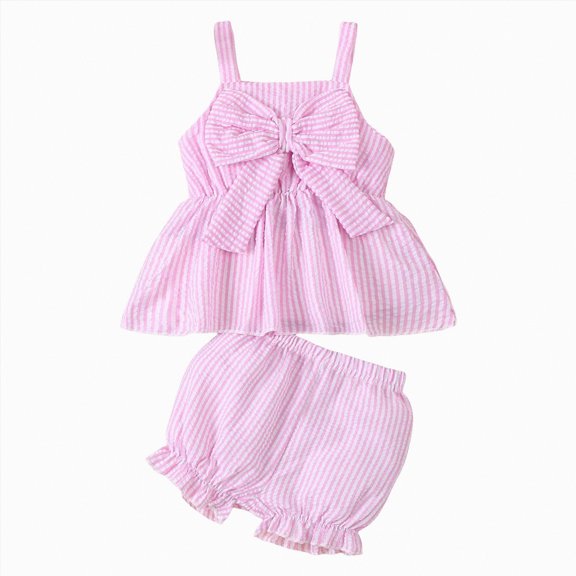 Leey-World Baby Girl 6M-5T Summer 2Pcs Outfit Cap Sleeve Gingham Top & Ruffle Shorts Set(Pink,6-9 Months)