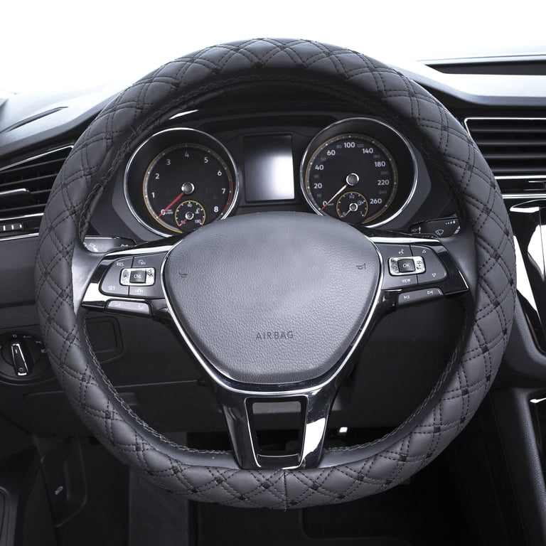 Auto Drive Diamond Quilt Steering Wheel Cover, Black photo 2