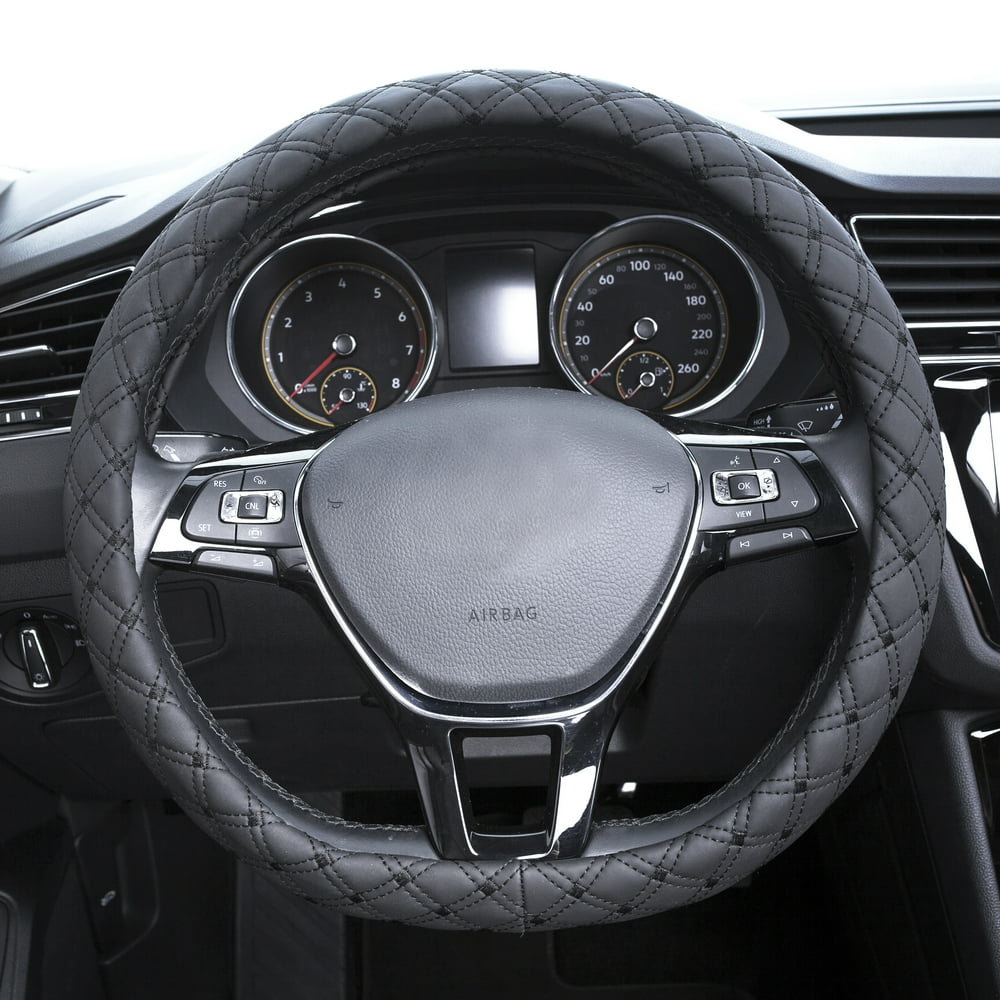 Auto Drive 1PC Steering Wheel Cover Diamond Quilt Black Universal Fit