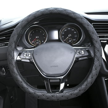 Auto Drive 1PC Car Steering Wheel Cover Diamond Quilt Black - Universal Fit