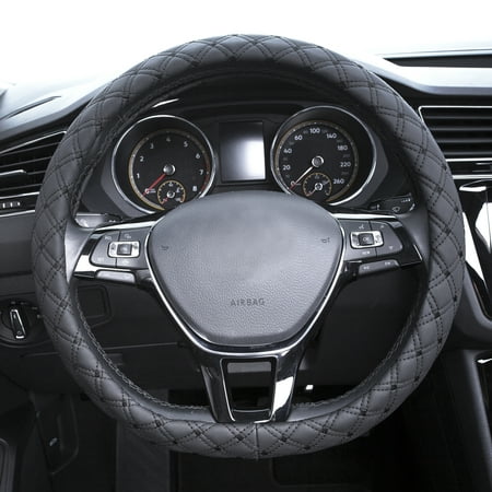 Auto Drive 1PC Car Steering Wheel Cover Diamond Quilt Black - Universal Fit