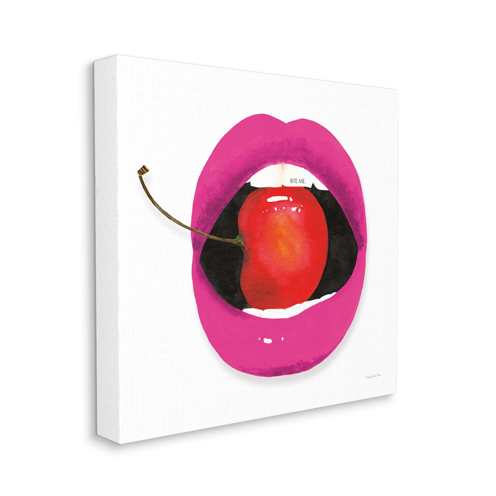 Stupell Industries Biting Cherry Lips Food & Beverage Painting Gallery Wrapped Canvas Print Wall Art, 17 x 17