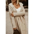 thumbnail image 5 of Womens Long Cardigan Cable Knitted Open Front Oversized Long Sleeve Hooded Outerwear Sweater Coat Khaki XL, 5 of 8