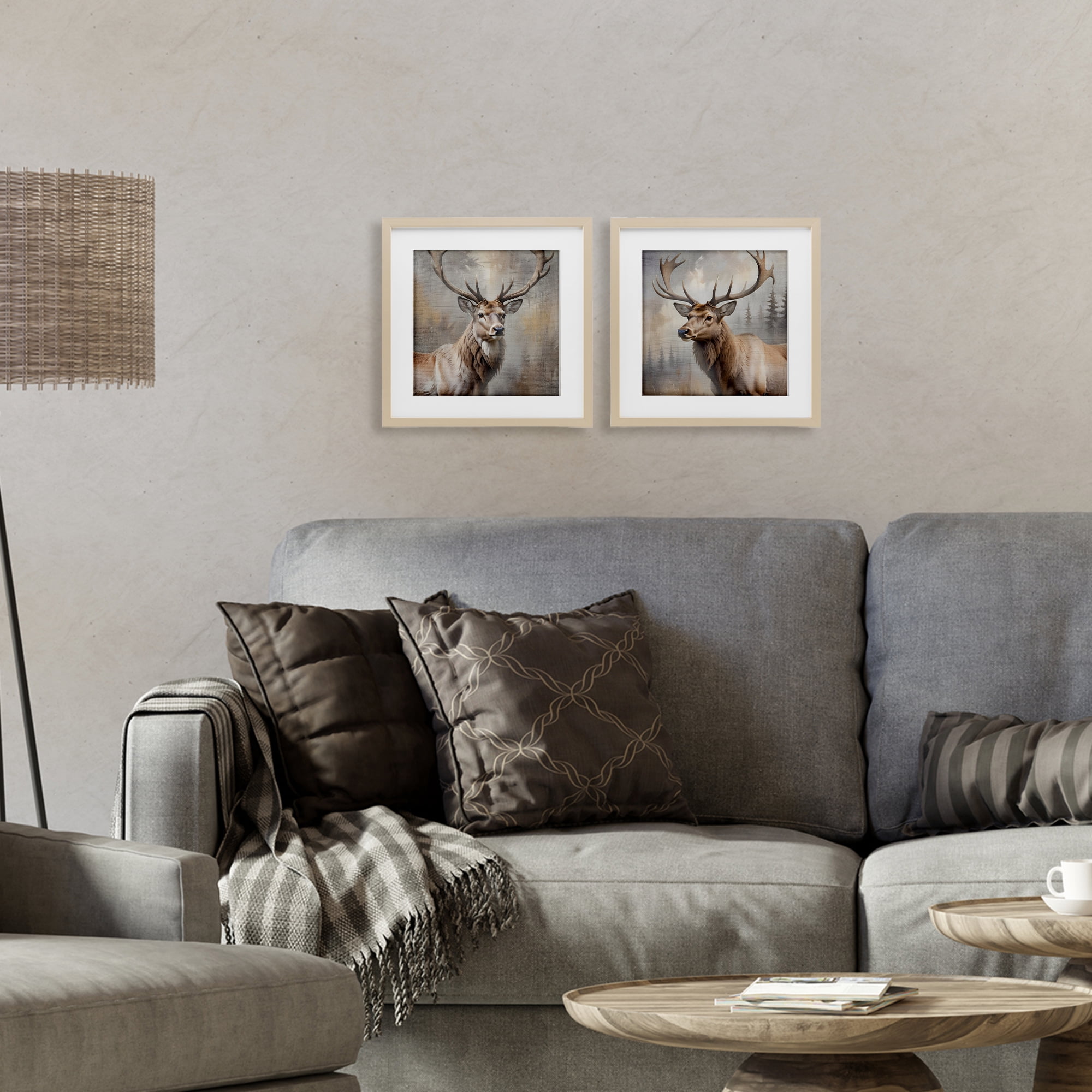 Stupell Industries Glancing Forest Stags 2 Piece Birch Framed Print Under Glass Set, design by Susan Arnot