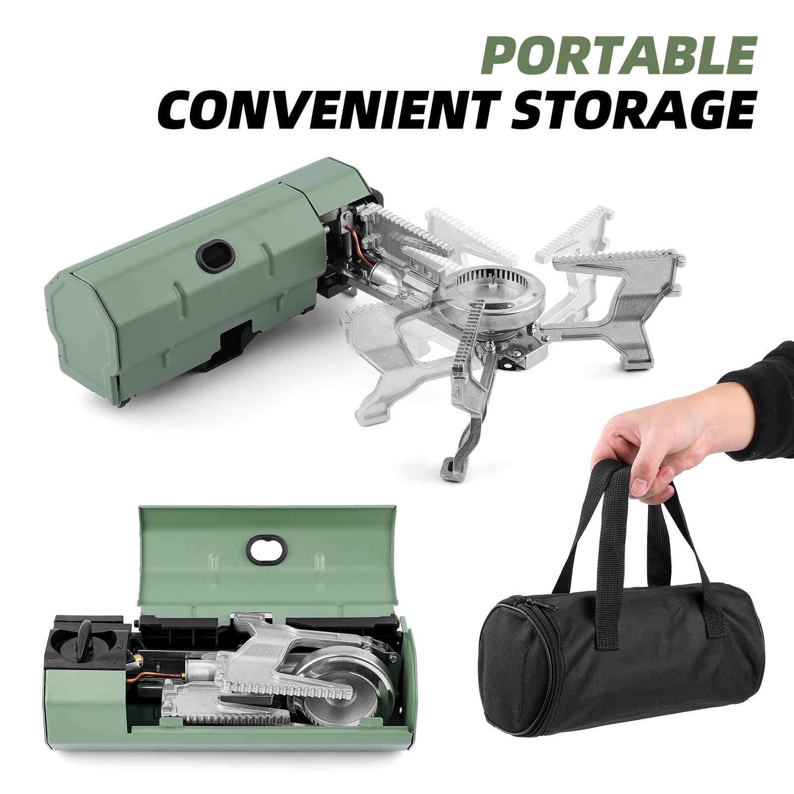 Portable Camping Stove, Sage Green, Aluminum Alloy Furnace with 10.2 Inch Burner Head, Foldable Gas Stove with Carry Bag, Manual for Outdoor Cooking