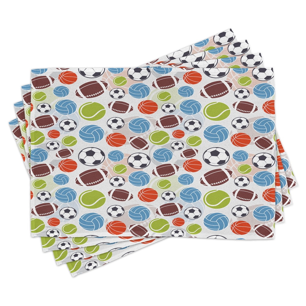 Sport Place Mats Set of 4, Sports Balls Pattern Abstract Basketball
