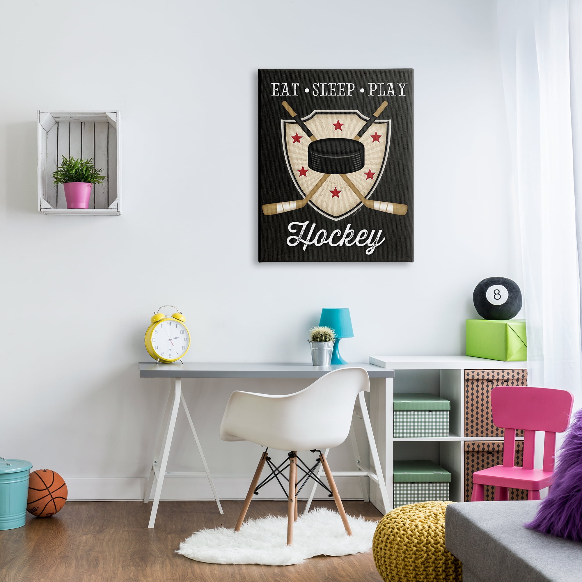 Stupell Indtries Eat Sleep Play Hockey Phrase Crossed Sticks Puck,30 x 40,Design by Jennifer Pugh