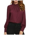 thumbnail image 1 of Hauts pour Femmes Manches Longues Col Montant Poitrine Plissée Paraque Hauts Chemise Blouse, 1 of 1