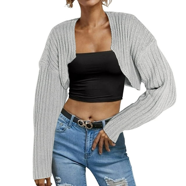 Women Long Sleeve Open Front Ribbed Knit Crop Cardigan Solid Loose Drop Shoulder Crop Sweater Top Kimono Women Cardigans for Women Striped Button up Cardigans for Women Floral Cardigan Women Oversized