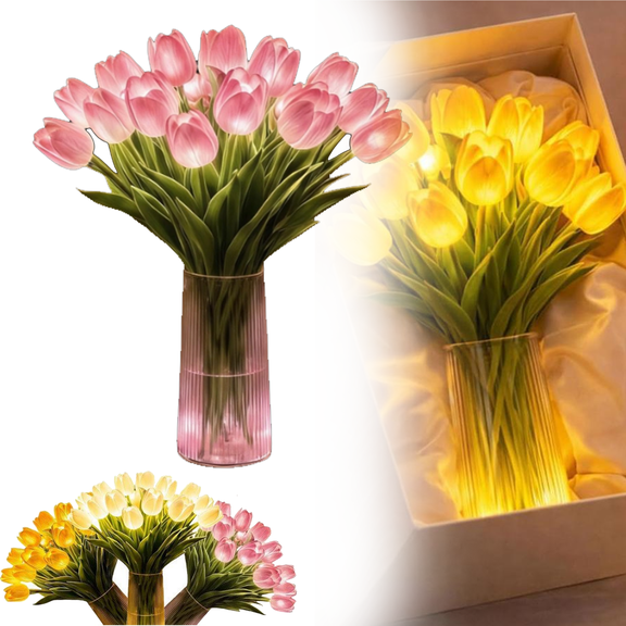 Radiant Romantic Tulip Light, 15PCS Twinkling Tree Tulips LED Night Light, Artificial Bouquet Flower Shaped Ambient Lamp for Bedroom Decor & Holiday Gifts