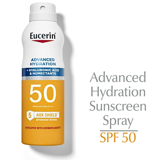 Eucerin Advanced Hydration SPF 50 Sunscreen Spray, Spray Sunscreen SPF 50, 6 Oz Spray Bottle -