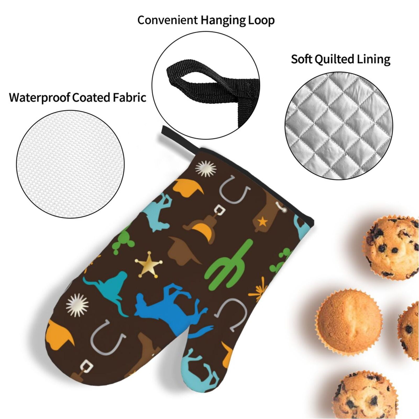 Cowboy Western West Horse Cactus 4Pcs Oven Mitts and Pot Holders Sets Oven Kitchen Gloves Hot Pads for Cooking BBQ Baking Grilling