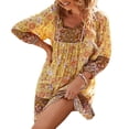 thumbnail image 3 of Robes Boho Florales pour Femmes Col en V Manches Longues Ourlet à Volants Robe Mini Ligne A Tenue de Plage, 3 of 6