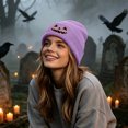 thumbnail image 6 of SYMOID Purple Knit Beanie with Embroidered Pumpkin O'Lantern - Cuffed Ribbed Winter Hat for Unisex Hats,Size Free Size, 6 of 7