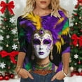 thumbnail image 4 of Visit the JURANMO Store Womens Fashion Fall T Shirts Mardi Gras 3/4 Sleeve Round Neck Casual Tunic Tops Color Block Carnival Themed Party Parade Tee Shirt Multicolor XL, 4 of 7