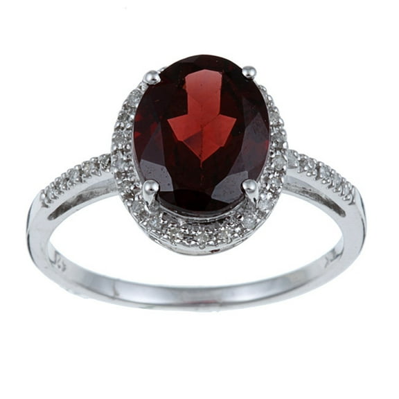 10k White Gold Oval Garnet and Diamond Halo Ring