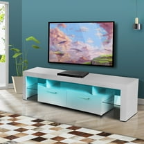 White TV Stand with 16 Colors LED Lights, SYNGAR TV Cabinet Console Table for TVs up to 70 inch, Modern High Gloss Media Console Center for Living Room with 2 Storage Drawers and Open Shelves, D3600