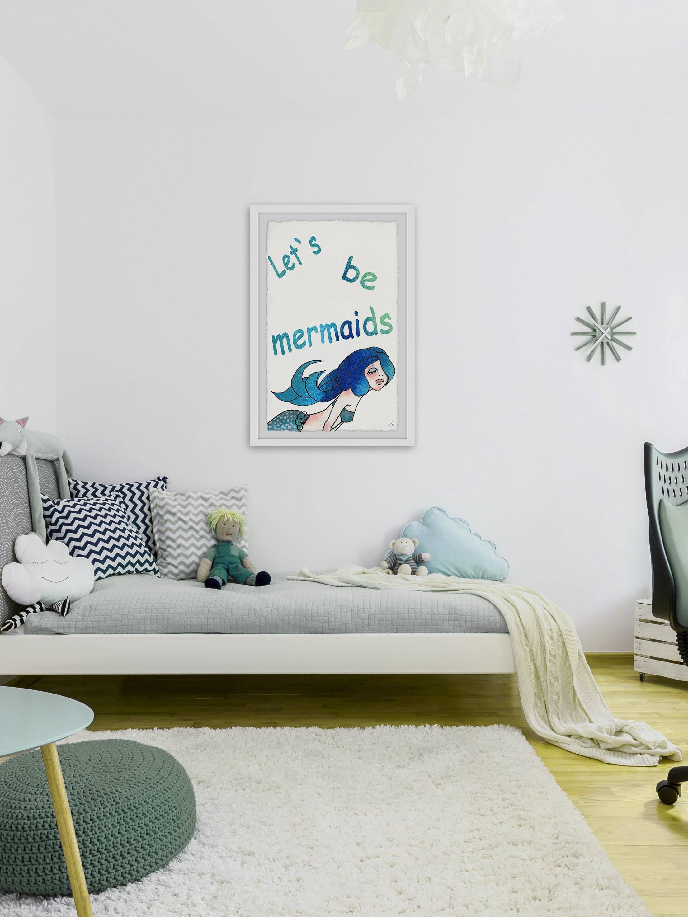 Marmont Hill Let's Be Blue Mermaids Framed Wall Art