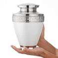 thumbnail image 2 of Reminded Cremation Memorial Urn for Human Ashes, Silver and White Adult Brass Funeral Urn with Velvet Bag, 2 of 7