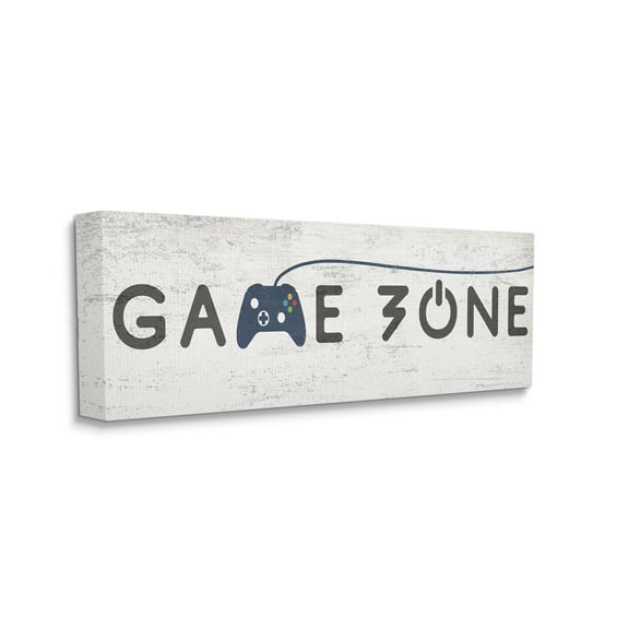 Stupell Industries Game Zone Video Gamer Phrase Rustic Blue Controller Beauty & Fashion Painting Gallery Wrapped Canvas Print Wall Art, 20 x 48