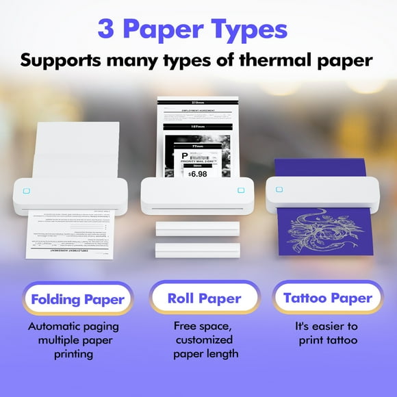 Printer A4 Portable Thermal Transfer Printer Wireless Tattoo Transfer Printer Use with Mobile /Laptop 56mm/77mm/107mm/210mm/216mm2in/3in/4in/8in/8.5in US Letter A5 Paper Size for