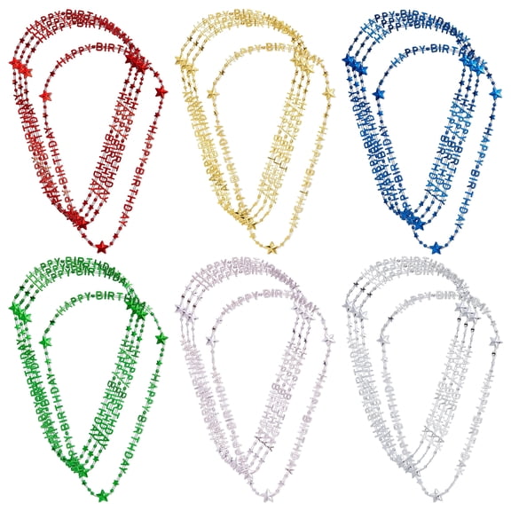24-Pack Happy Birthday Necklaces, Rainbow Bead Party Supplies, Adult Party Favors for Guests, 6 Assorted Colors, 15.5 In
