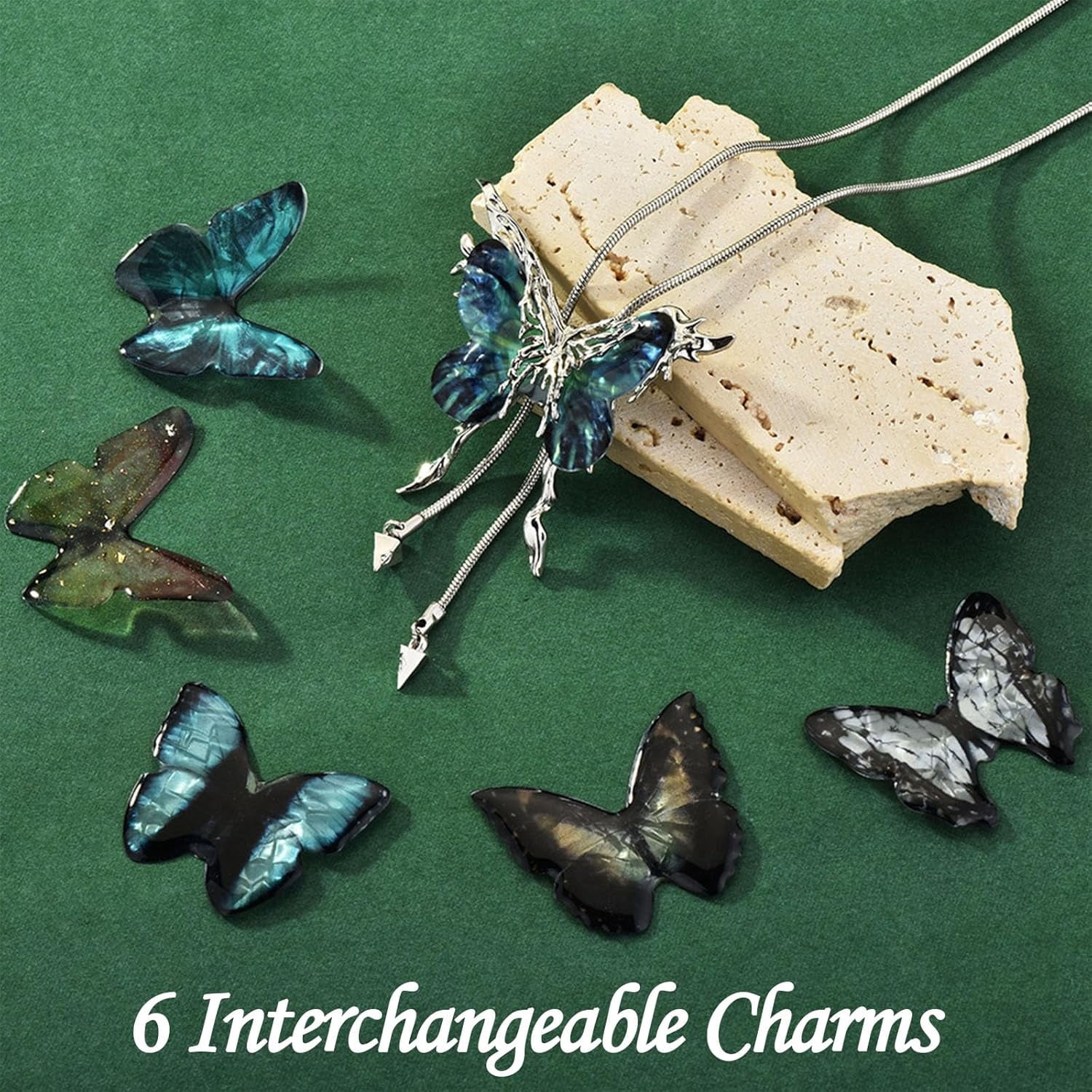 Exquisite Gothic Butterfly Necklace – 6 Interchangeable Charms, Handcrafted Butterfly Necklace, Adjustable Chain, Unique Vintage Jewelry Gift