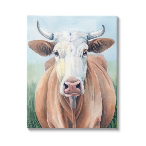 Stupell Industries Brown Cow Gazing Portrait Animals & Insects Painting Gallery Wrapped Canvas Art Print Wall Art, 36 x 48
