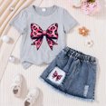 thumbnail image 2 of TOWED22 Girls Skirt Set Letter Print Short Sleeve T-Shirt and Denim Skirt Summer Casual 2 Piece Outfit(K,3-4 Y), 2 of 4