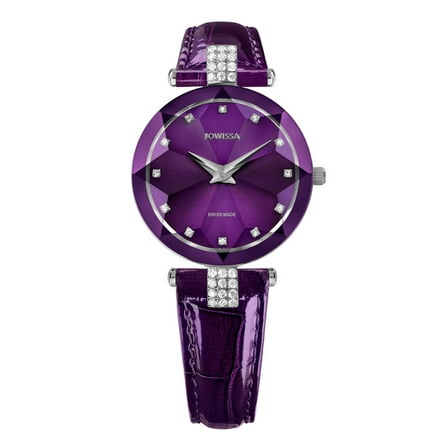 Jowissa Facet Strass Silver Swiss Quartz 29.5mm Case Women's Watch, 15mm Band - Purple Dial