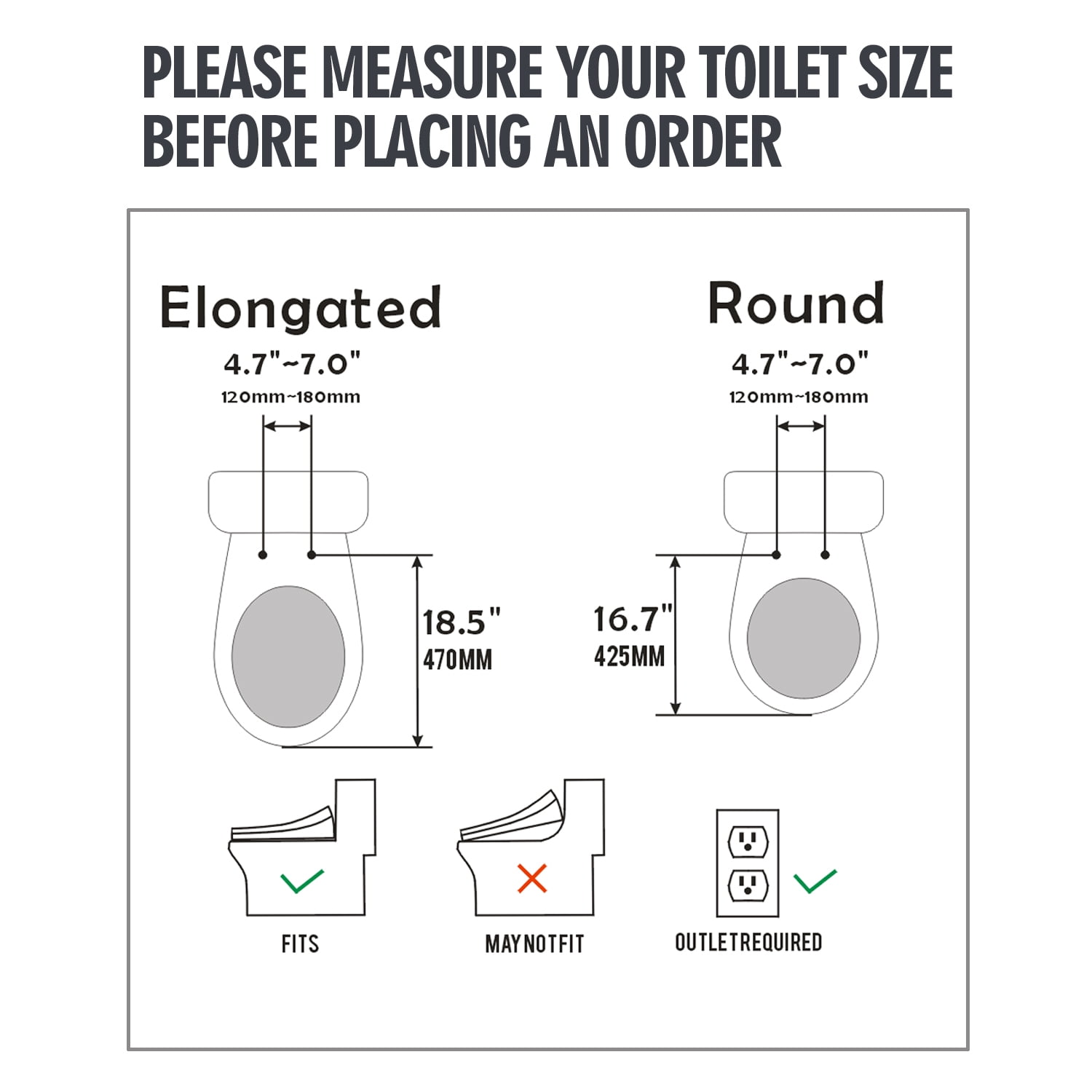 WLJBIDET Electric Bidet with Heated Toilet Seat, Warm Water, Air Drying, Night Light, Remote Control