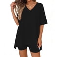 thumbnail image 4 of Mifsaly 2 Piece Short Sets for Women Oversized V Neck T Shirt and High Waisted Shorts Soft Breathable Athletic Workout Outfits 2026 Black,XL, 4 of 7