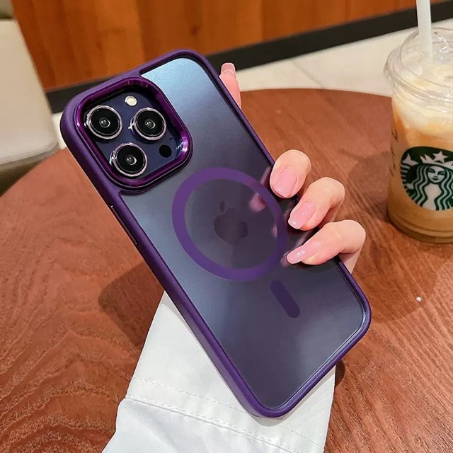Funda magnética acrílica híbrida de color púrpura profundo para iPhone 14 Plus 13 Pro Max 12 14Pro, carga inalámbrica Magsafe, cubierta de teléfono a prueba de golpes