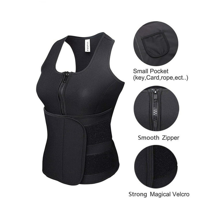PULLIMORE Womens Neoprene Sauna Suit Waist Trainer Zipper Vest Adjustable Waist Trimmer Belt Body Shaper Corset Tank Top Size M 6XL