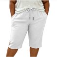 thumbnail image 4 of VBVC Women's Plus Size Cotton Linen Capri Pants , Side Button Summer Shorts For Women , Ladies' Drawstring Lounge Pants with Pockets, White , L-5XL, 4 of 7